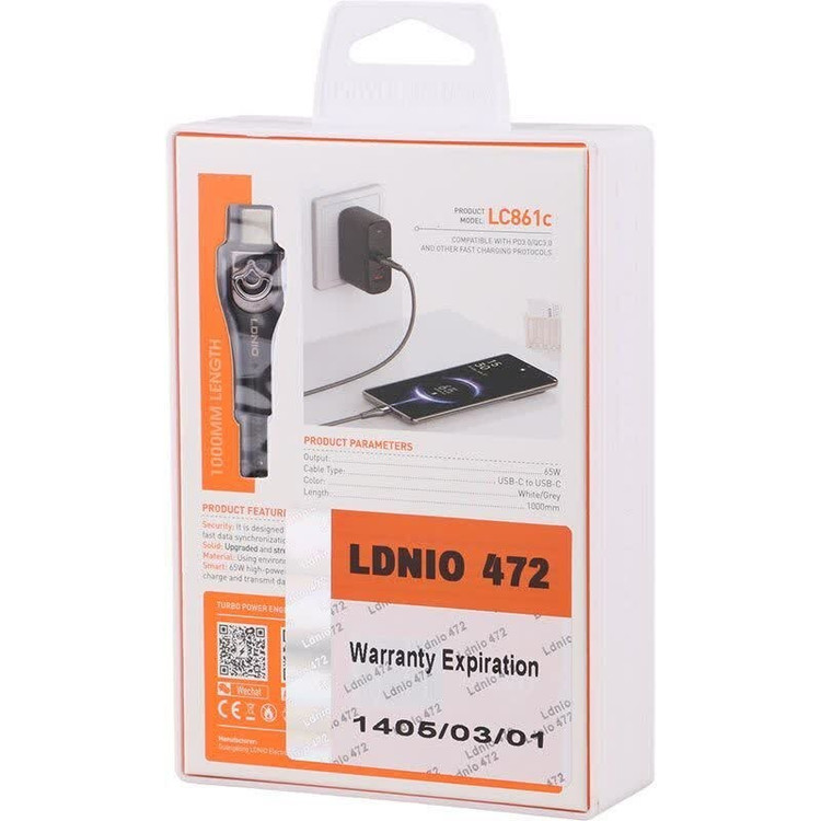 کابل دو سر تایپ سی فست شارژ 65 وات الدینیو LC441C طول 1 متر