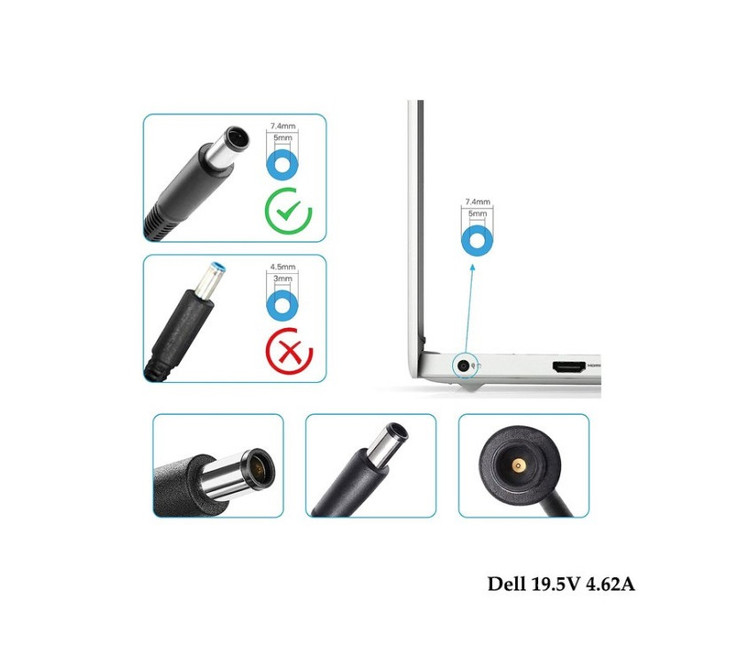 آداپتور لپ تاپ دل Dell 19.5v 4.62A Fat _7.4*5.0