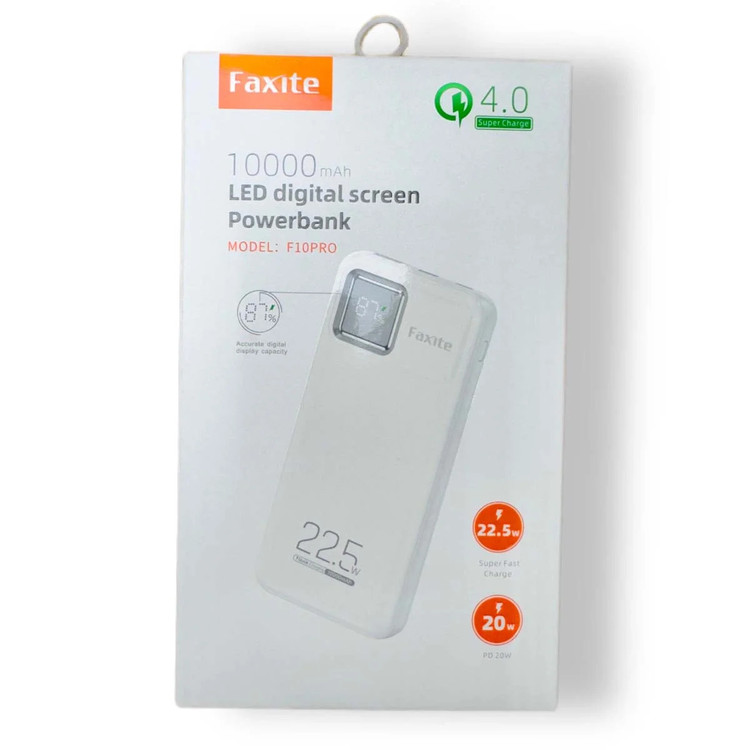 پاوربانک فست شارژ فکسیت ظرفیت 10000 میلی آمپر مدل F10 Pro برند Faxite