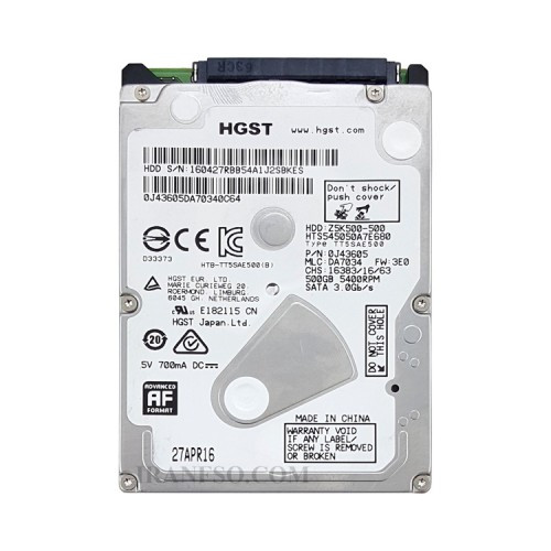 هارد HDD لپ تاپ 500 گیگابایت HGST/TOSHIBA Sata 5400RPM Slim سه ماه گارانتی-ریفر