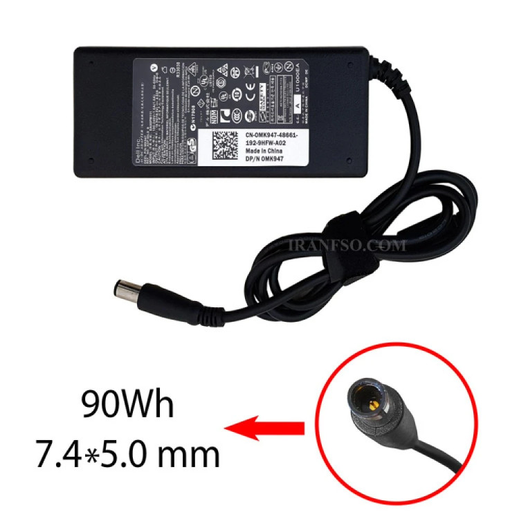 آداپتور لپ تاپ دل Dell 19.5v 4.62A Fat _7.4*5.0